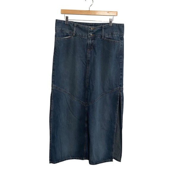 Paris Blues Vintage Jean Denim Slit Side Straight Midi Skirt Size 13/34 Waist - Picture 1 of 8